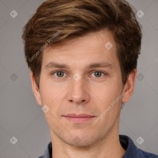 Neutral white adult male with short  brown hair and brown eyes