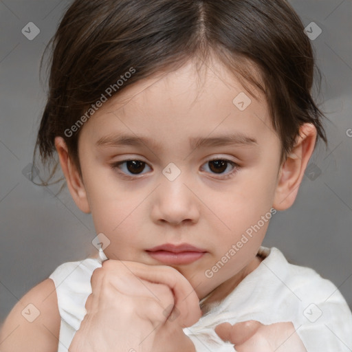 Neutral white child female with medium  brown hair and brown eyes