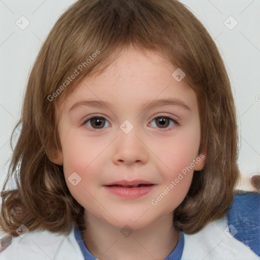 Neutral white child female with medium  brown hair and brown eyes