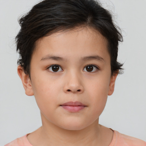 Neutral white child female with short  brown hair and brown eyes