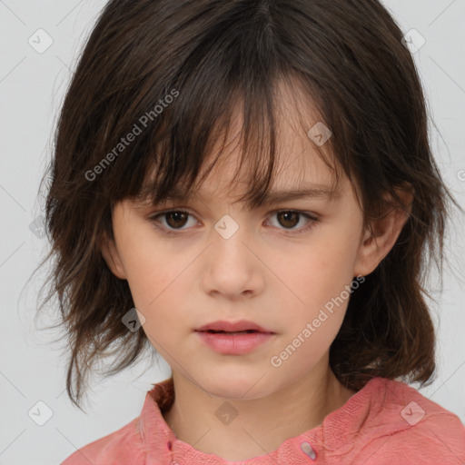 Neutral white child female with medium  brown hair and brown eyes