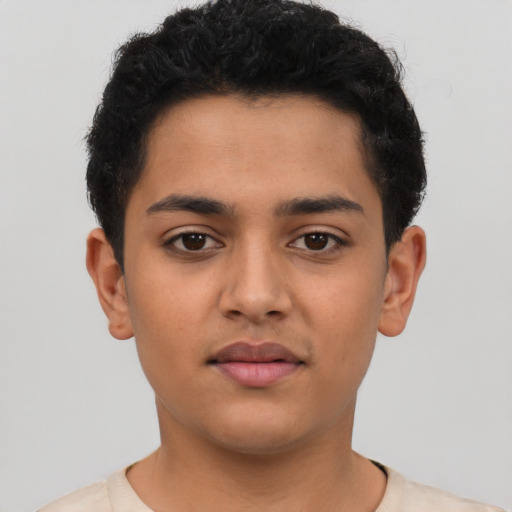 Neutral latino young-adult male with short  brown hair and brown eyes