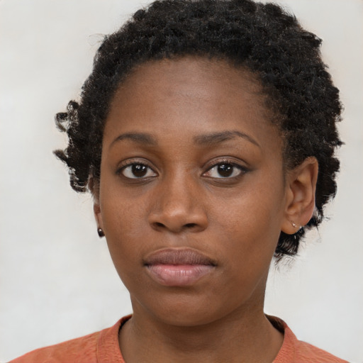 Neutral black young-adult female with short  brown hair and brown eyes