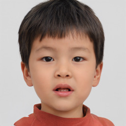 Neutral asian child male with short  brown hair and brown eyes