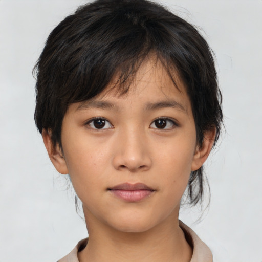 Neutral asian young-adult female with short  brown hair and brown eyes