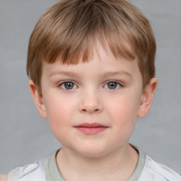 Neutral white child male with short  brown hair and grey eyes