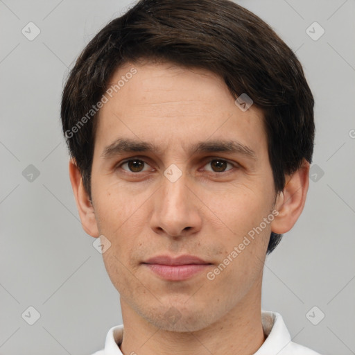 Neutral white adult male with short  brown hair and brown eyes