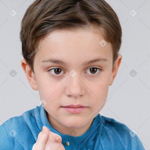 Neutral white child female with short  brown hair and brown eyes