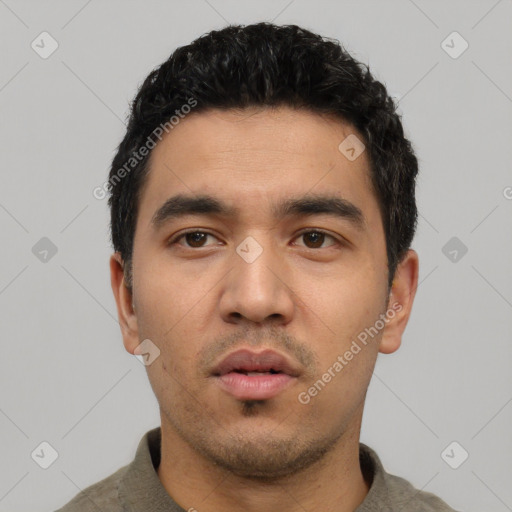 Neutral asian young-adult male with short  black hair and brown eyes