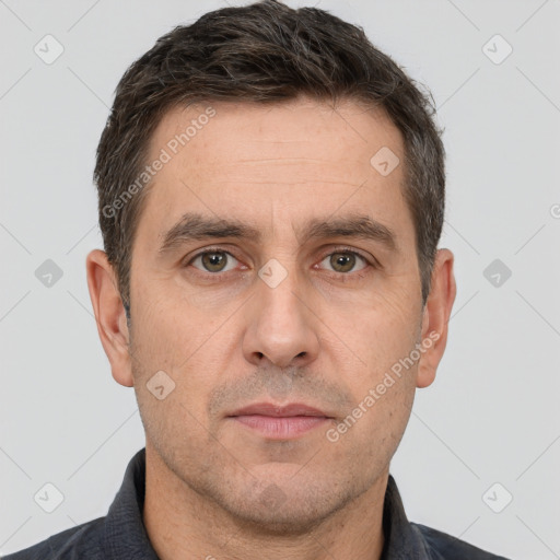 Neutral white adult male with short  brown hair and brown eyes