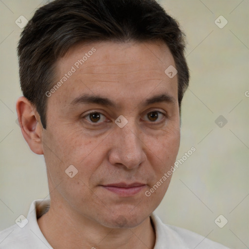 Neutral white adult male with short  brown hair and brown eyes