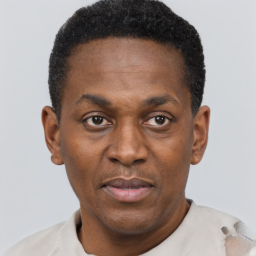 Neutral black young-adult male with short  brown hair and brown eyes