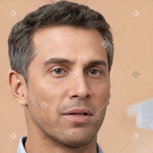 Neutral white adult male with short  brown hair and brown eyes