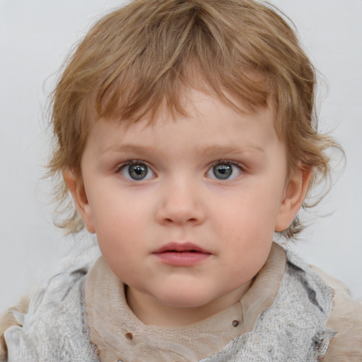 Neutral white child female with medium  brown hair and blue eyes