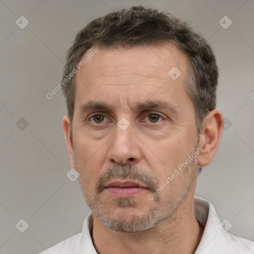 Neutral white adult male with short  brown hair and brown eyes