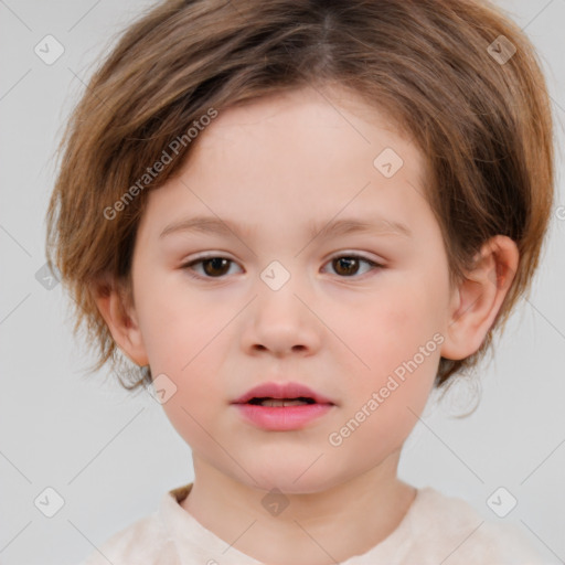 Neutral white child female with medium  brown hair and brown eyes