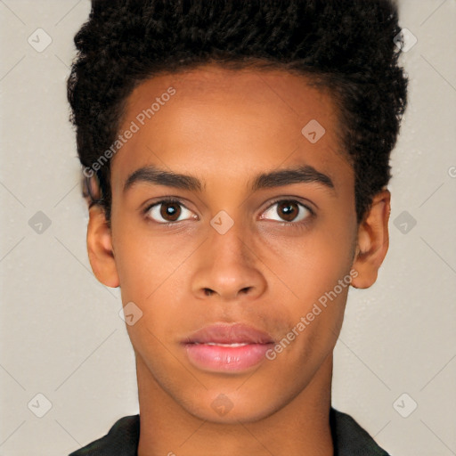 Neutral latino young-adult male with short  brown hair and brown eyes