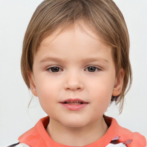 Neutral white child female with medium  brown hair and brown eyes