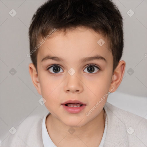 Neutral white child male with short  brown hair and brown eyes