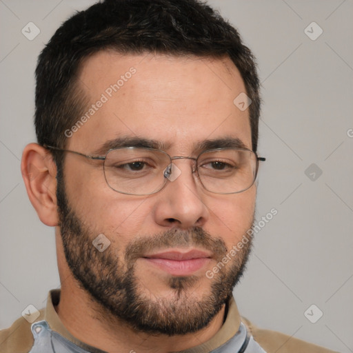 Neutral white adult male with short  brown hair and brown eyes