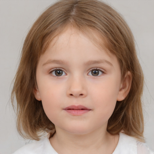 Neutral white child female with medium  brown hair and brown eyes