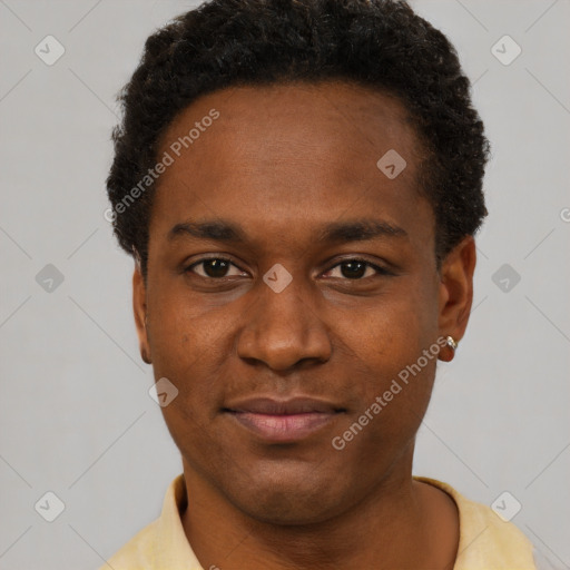 Neutral black young-adult male with short  brown hair and brown eyes