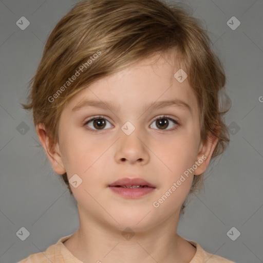 Neutral white child female with medium  brown hair and brown eyes