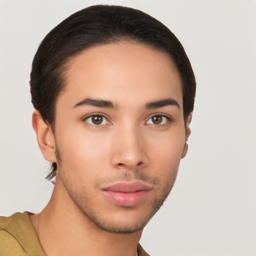 Neutral latino young-adult male with short  brown hair and brown eyes