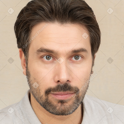 Neutral white adult male with short  brown hair and brown eyes