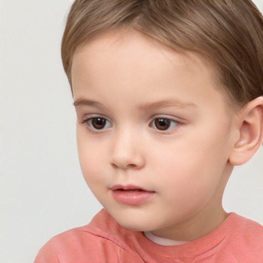 Neutral white child female with short  brown hair and brown eyes