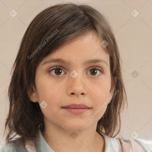 Neutral white child female with medium  brown hair and brown eyes