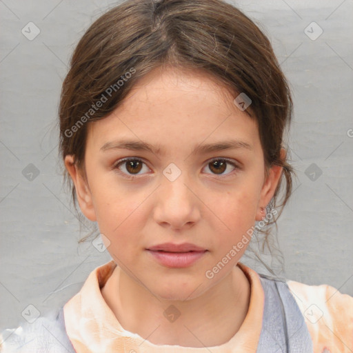 Neutral white child female with medium  brown hair and brown eyes