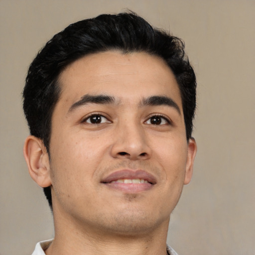 Neutral latino young-adult male with short  brown hair and brown eyes
