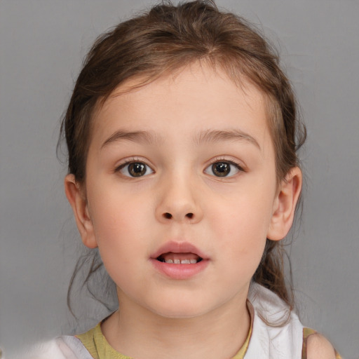 Neutral white child female with medium  brown hair and brown eyes