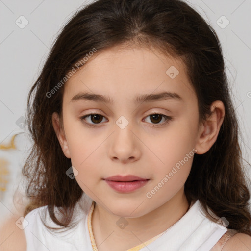 Neutral white child female with medium  brown hair and brown eyes