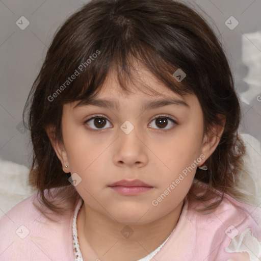 Neutral white child female with medium  brown hair and brown eyes