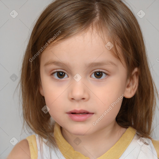 Neutral white child female with medium  brown hair and brown eyes