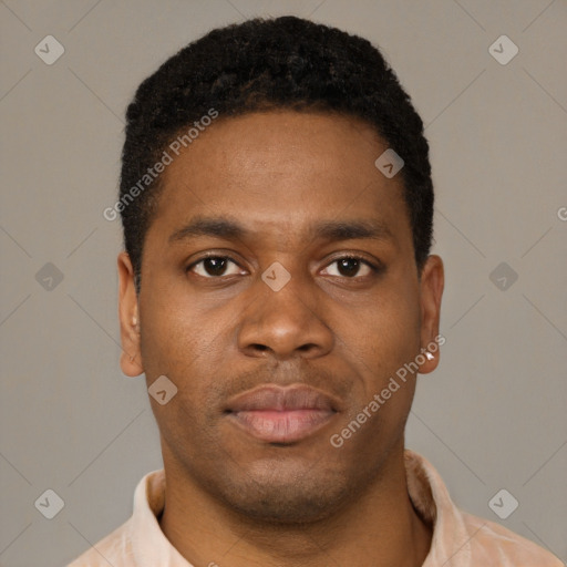 Neutral latino young-adult male with short  brown hair and brown eyes