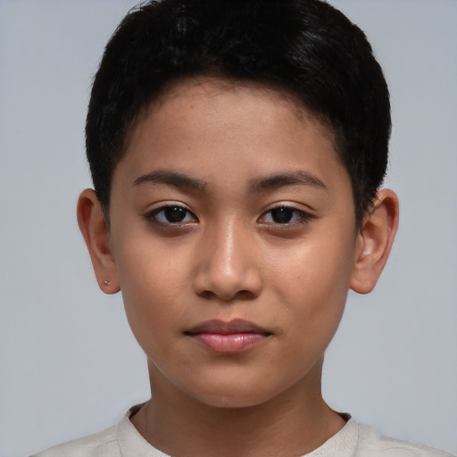 Neutral asian young-adult female with short  brown hair and brown eyes