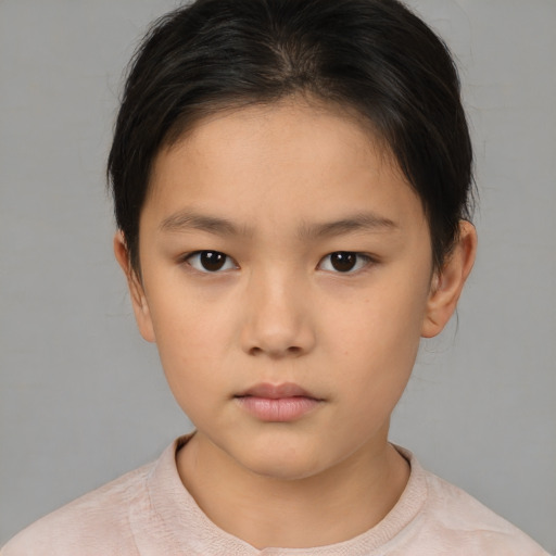 Neutral asian child female with short  brown hair and brown eyes