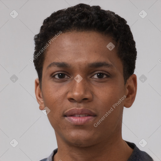 Neutral black young-adult male with short  brown hair and brown eyes