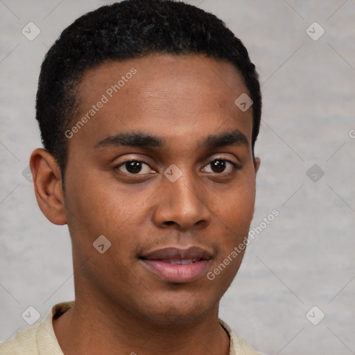 Neutral black young-adult male with short  brown hair and brown eyes