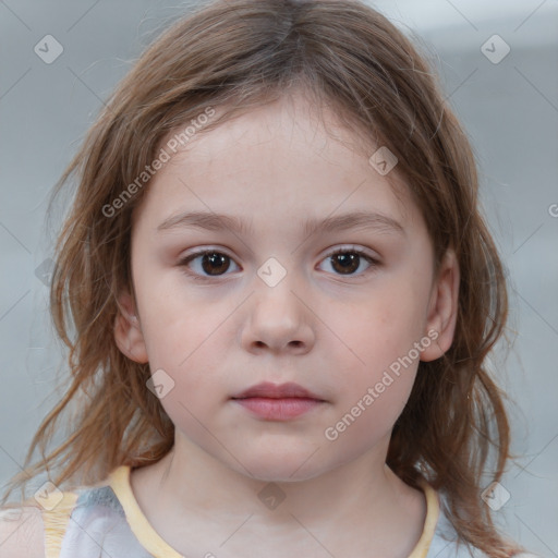 Neutral white child female with medium  brown hair and brown eyes