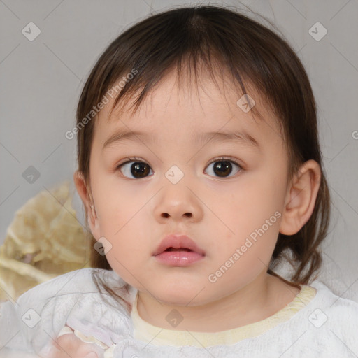 Neutral white child female with medium  brown hair and brown eyes