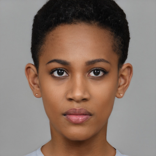 Neutral latino young-adult female with short  brown hair and brown eyes