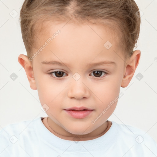 Neutral white child female with short  brown hair and brown eyes