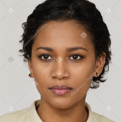 Neutral black young-adult female with short  black hair and brown eyes