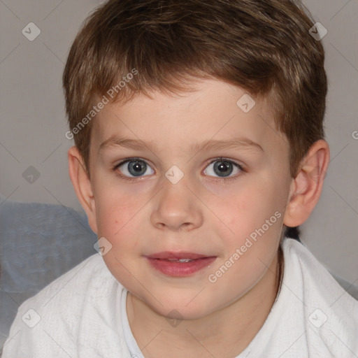 Joyful white child male with short  brown hair and brown eyes