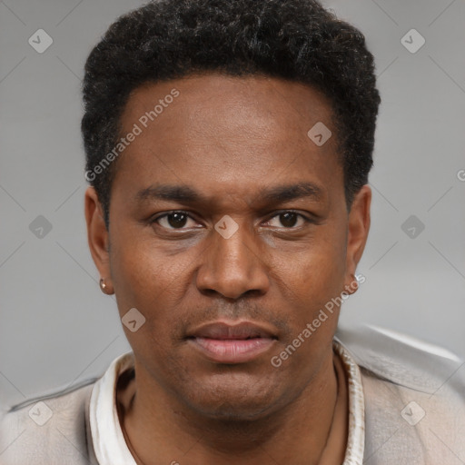 Neutral black young-adult male with short  brown hair and brown eyes