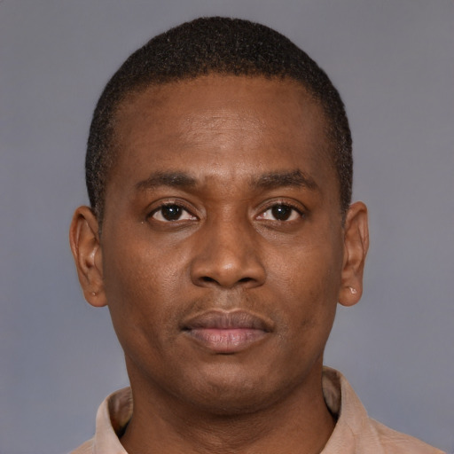 Neutral black young-adult male with short  brown hair and brown eyes